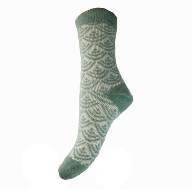 Green and white patterned Wool Blend Socks