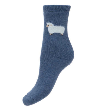 Thick wool blend dark blue socks with fluffy sheep