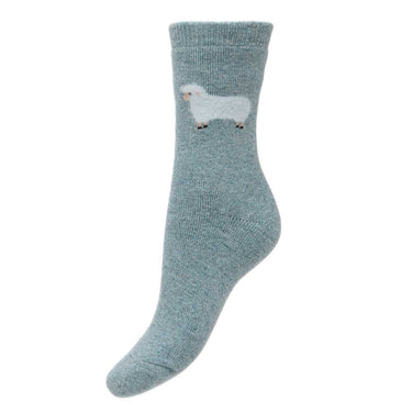 Thick wool blend light blue socks with fluffy sheep