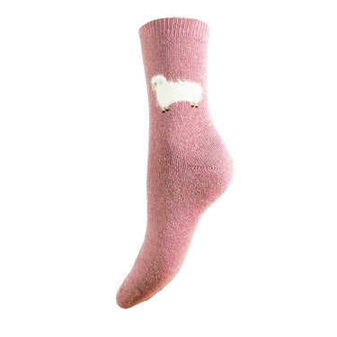 Thick pink socks with cream fluffy sheep