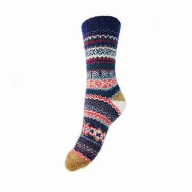 Blue and red Scandi patterned soft Wool Blend socks