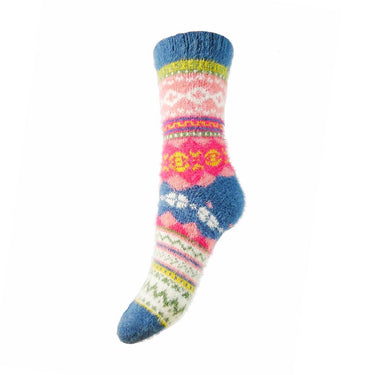 Blue and pink Scandi patterned soft Wool Blend socks