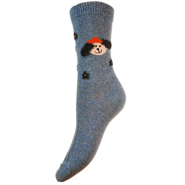 Blue Dog with fluffy ears fine knit wool blend socks