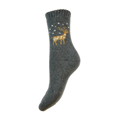 Grey Wool Blend Socks with Reindeer