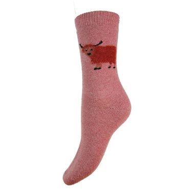 Thick wool blend pink socks with fluffy Highland Cows