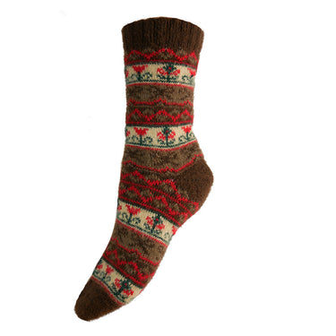 Brown and red bow patterned  Wool Blend socks