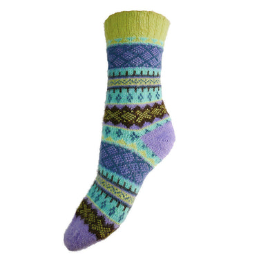 Purple and turquoise Scandi patterned soft Wool Blend socks
