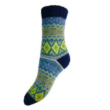 Dark blue and yellow Scandi patterned soft Wool Blend socks