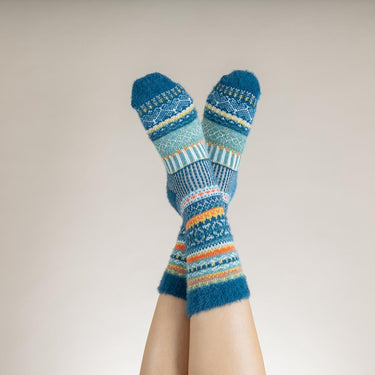 Green and orange Scandi patterned soft Wool Blend socks