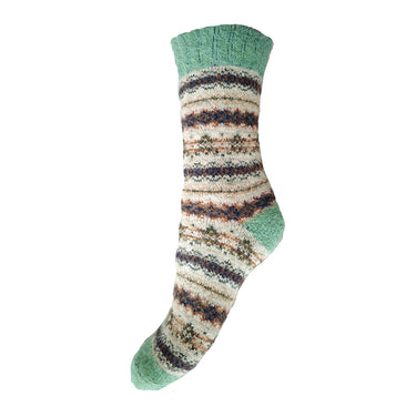 Cream and green Fairisle Wool Blend socks