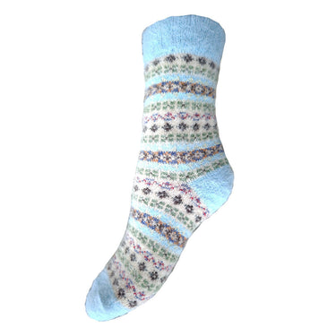 Pale blue and cream Fairisle Wool Blend socks