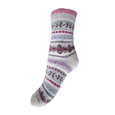 Cream and Pink Fairisle Wool Blend socks