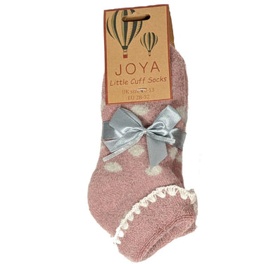 Pink cuff socks with cream spots, childrens size 10-13
