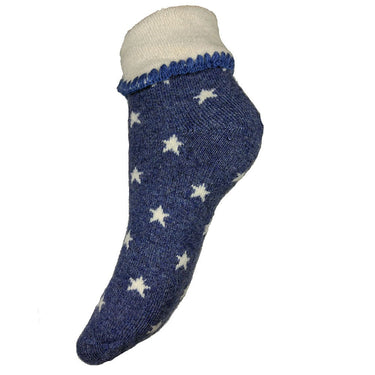 Blue cuff socks with white stars and cuff, bed socks size 4-7