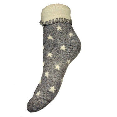 Grey cuff socks with cream stars and cuff, bed socks size 4-7
