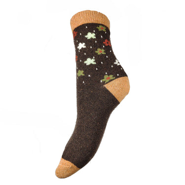 Brown And Green Flower Wool Blend Socks