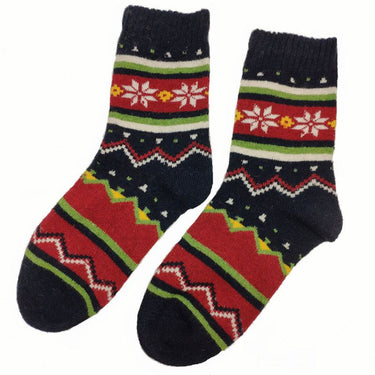 Black Red And Green Scandi Wool Blend Socks