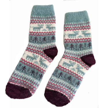 Blue Reindeer Wool Blend Socks